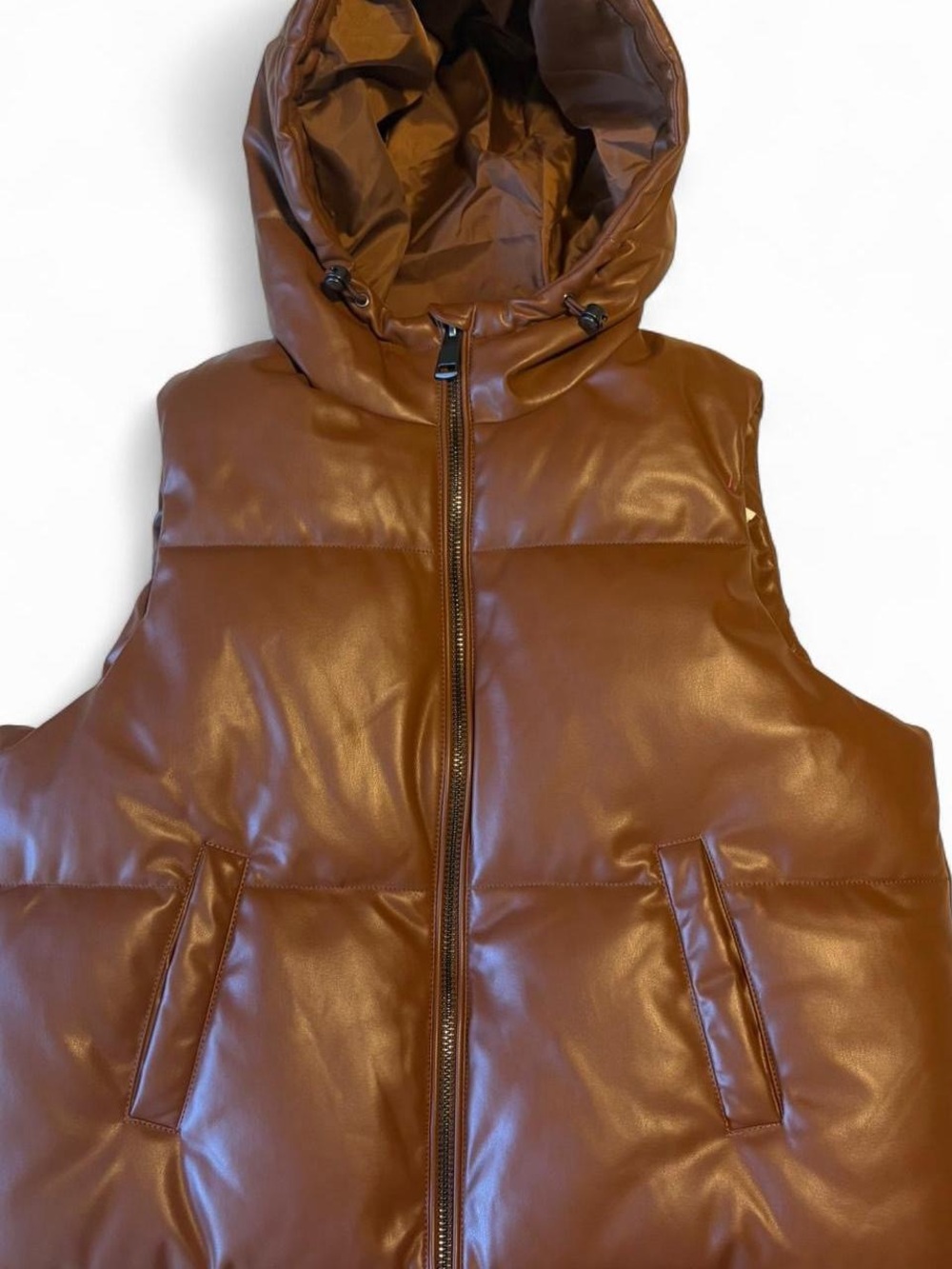 Brown Puffer Vest with Hood